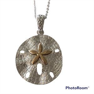 Silver Gold Sand Dollar Necklace Two Tone19" Sea Life Nautical Island Plated